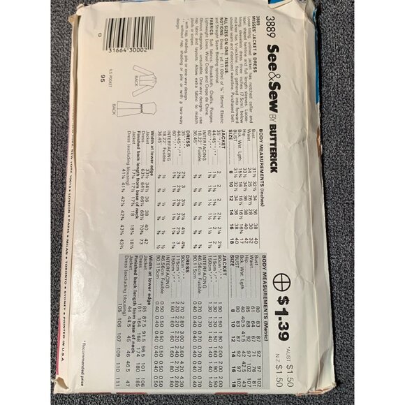 Vintage See & Sew 3889 Sewing Pattern Dress & Jacket Size A (8-10-12-14-16-18) - - Picture 3 of 3